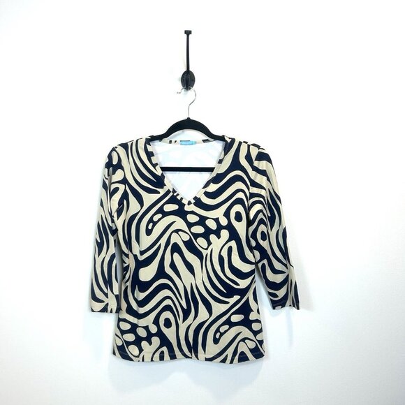 J. McLaughlin Women’s Catalina Cloth 3/4 Sleeve Stretch Cream Navy Size Small - Picture 1 of 8